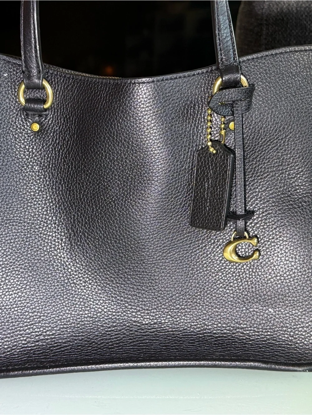 Coach Tyler Carryall 28 Black Pebbled Leather Tote with Gold Hardware